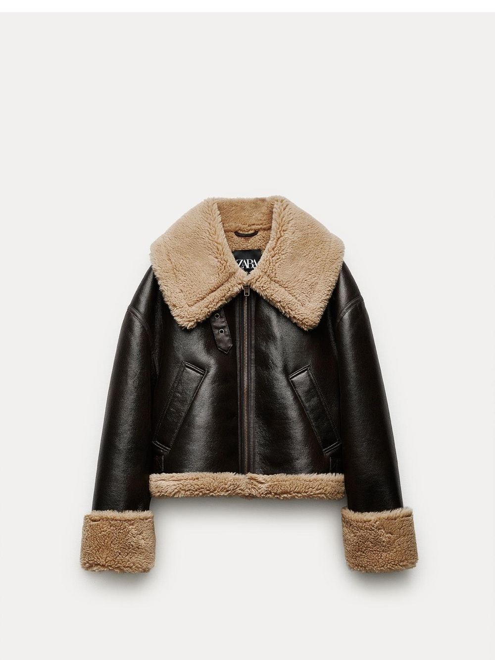 Zara Dark Brown Faux Leather Aviator Jacket with Tan Shearling* worn once